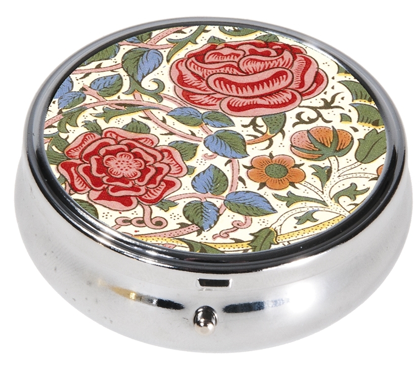 pillbox, large, round, W. Morris, Roses