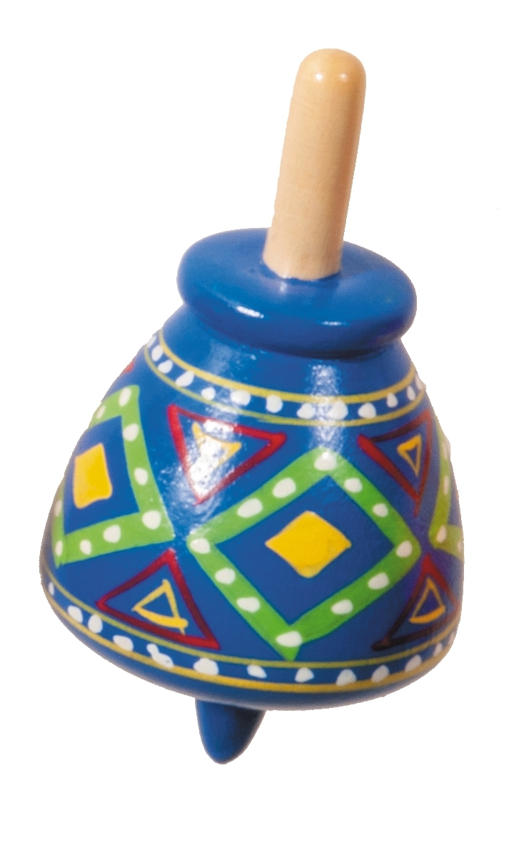 Wooden spinning top, Ethno, blue, rhombs