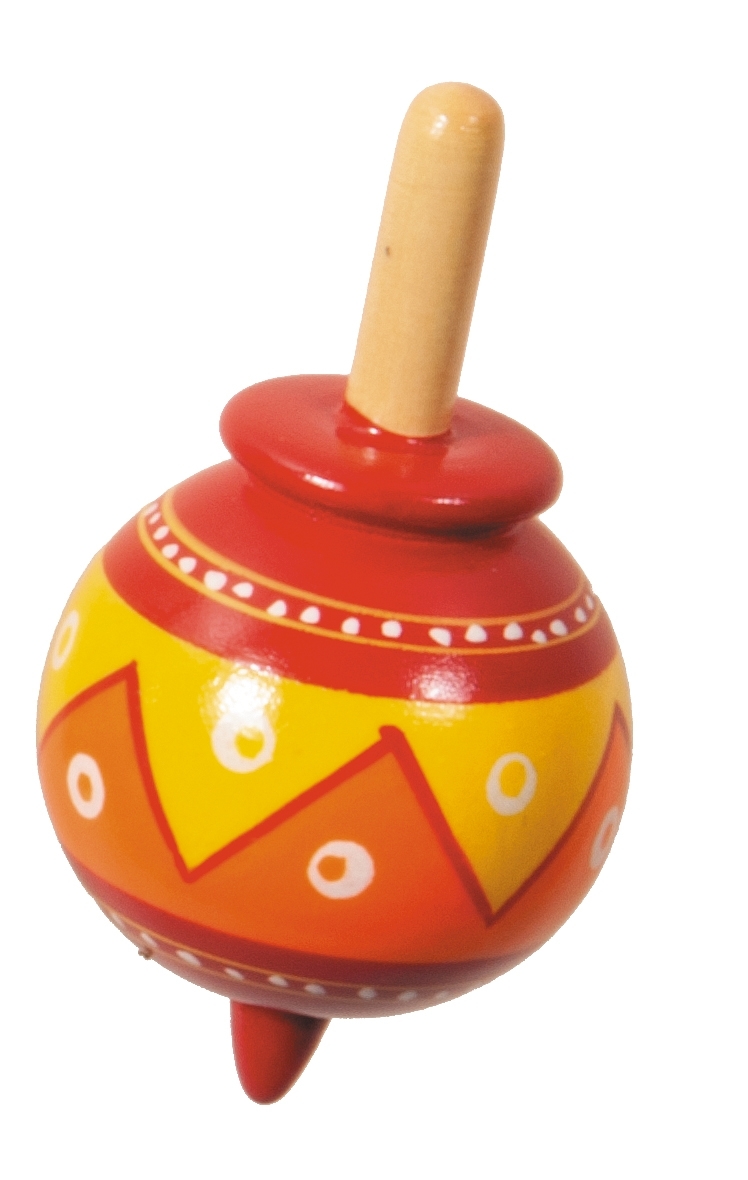 Wooden spinning top, Ethno, red, zigzag