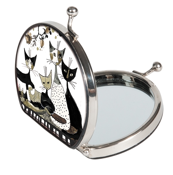 Pocket mirror, Wachtmeister, Cats Sepia, textile