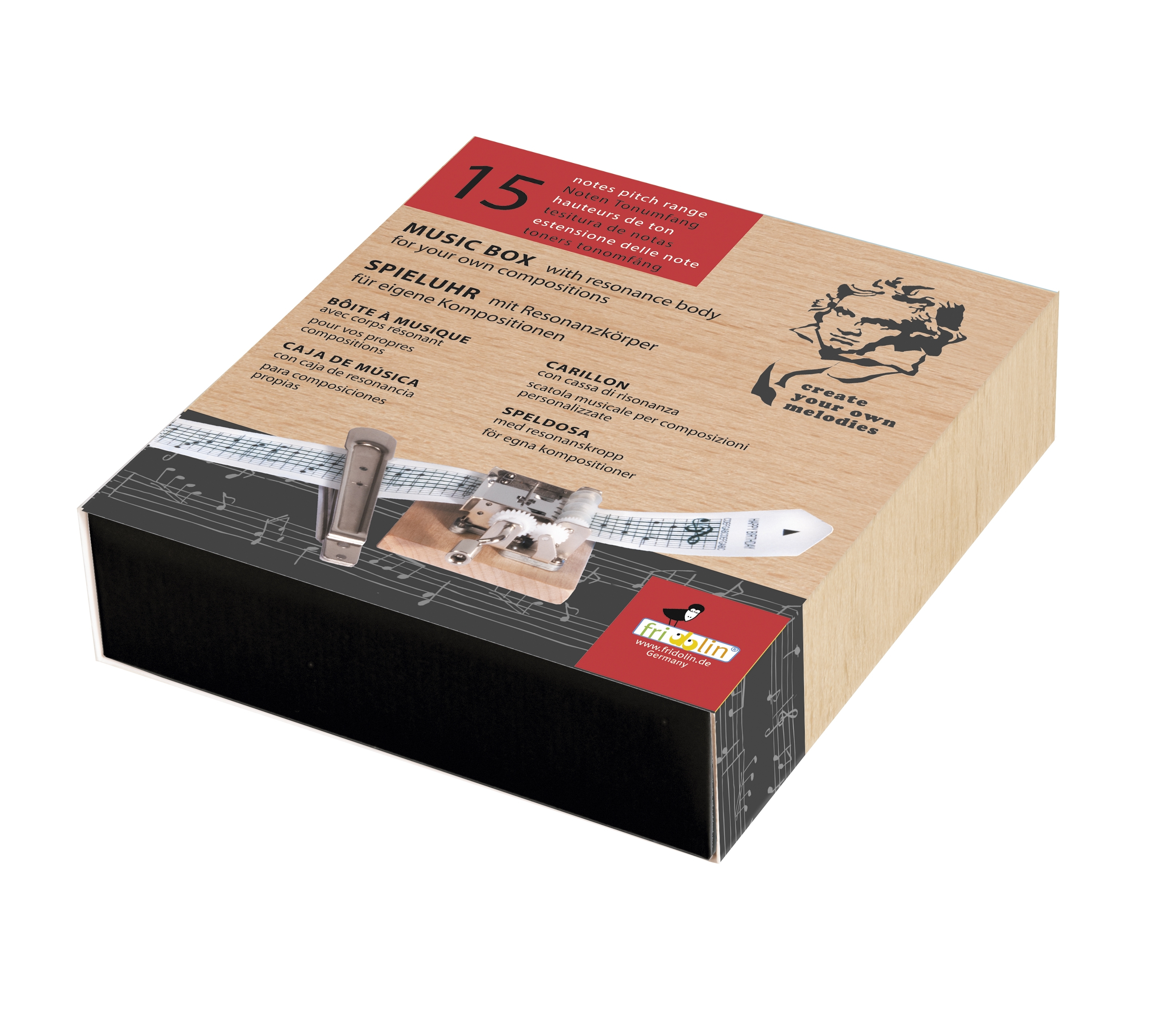 15-note music box for self punched melody stripes