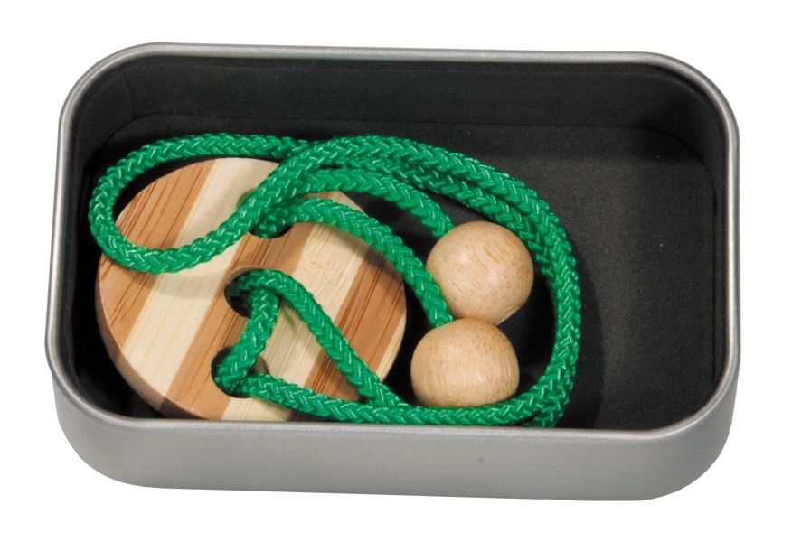 IQ-Test bamboo string-puzzle in a box, light green
