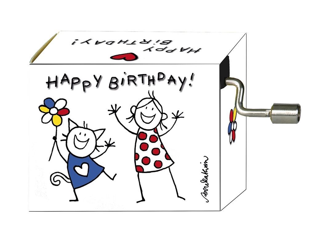 Music box, Happy Birthday, Cat & Girl